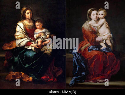 . Español : Pinturas de la Virgen del Rosario con Niño de Bartolomé Esteban Murillo conservadas en el Museo de Goya en Castres y en el Museo del Prado à Madrid . Entre 1650 et 1655 circa circa. Bartolomé Esteban Murillo (1617-1682) Noms alternatifs : espagnol Bartolomé Esteban Murillo, peintre et dessinateur Espagnol Description Date de naissance/Décès 1 Janvier 1618 (baptisé) 3 avril 1682 Lieu de naissance/décès Séville Séville période de travail, lieu de travail Baroque Séville contrôle d'autorité : Q192062 : VIAF ?76584455 ISNI : ?0000 0001 0917 9367 ULAN : ?500007425 RCAC : ?n ?362295 : NLA81068073 Banque D'Images