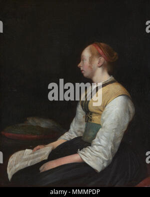 Assis en costume de fille de paysans, par Gerard Ter Borch (II) assis en costume paysan fille. vers 1650. Gerard Ter Borch.Zittende jonge vrouw Banque D'Images