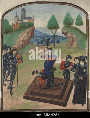 . Décapitation de l'Edmund Beaufort, 4 Duc de Somerset en 1471 à Tewkesbury. Édouard IV montres. À partir de la miniature lumineux Histoire de la rentrée victorieuse du roi Edouard IV en son royaume d'Angleterre . fin du xve siècle. 78 décapitation duc Somerset Banque D'Images