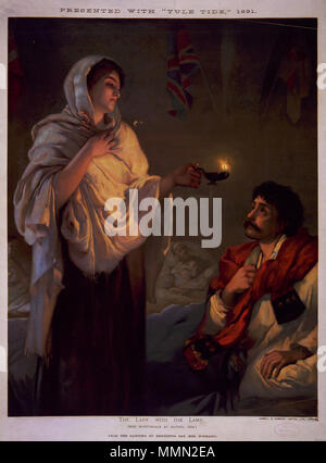 . Anglais : Texte supplémentaire : présenté avec Yule marée, 1891. À partir de l'œuvre par Henrietta Rae (Mme. Normand) Date de création/publication : Londres : Cassell & Company, Limited, 1891. Résumé : Florence Nightingale lampe holding en face de l'homme. Numéro de reproduction : LC-DIG-pga-00466 (fichier numérique dans l'estampe originale) LC-USZC4-4239 (copie film couleur de transparence) LC-USZ62-75815 (b&w film copie neg.) Cote : PGA - Cassell & Company--dame à la lampe (taille d) la dame à la lampe (Mlle Nightingale à Scutari, 1854). 1891. Londres : Cassell & Company, Limited (éditeur) transformation en chromoli Banque D'Images