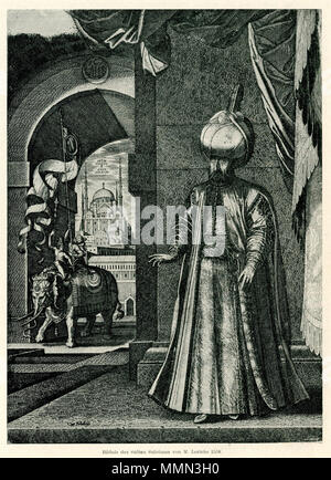 . Anglais : Melchior Lorichs,. Konstantinopel Unter dem Grossen aufgenommen Sultan Suleiman dans Jahre 1559 durch Melchior Lorichs aus Flensburg nach der Handzeihnung Üniversitats-Bibliotek des Künstlers dans der zu Leiden, Munich, R. Oldenbourg, 1902 . 1559. Melchior Lorck 84 Bildnis des Sultan Suleiman von M Lorichs - 1559 - 1559 Melchior Lorck Banque D'Images