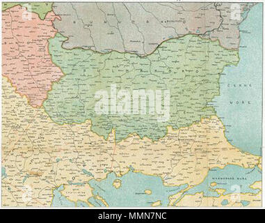 . Carte de la guerre des Balkans Theatre pendant la Première Guerre des Balkans. La carte montre les pertes territoriales suggéré de l'Empire Ottoman en faveur du Monténégro, la Serbie et la Bulgarie. Les descriptions sont en tchèque. . 3 février 2009, 09:26 (UTC). Guerre des Balkans Theatre.jpg : Kolomaznik Kolomaznik : travail dérivé (talk) 104 Bulgarie avant les guerres des Balkans Banque D'Images