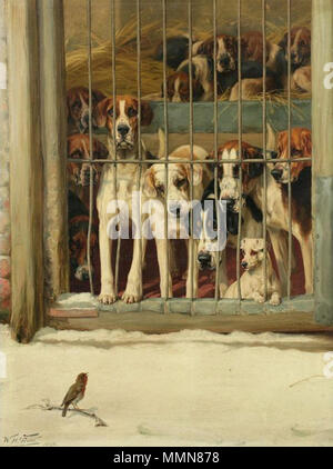 . Anglais : Hounds dans une cage . 19e siècle. 'Chiens dans un chenil" par William Trood Banque D'Images