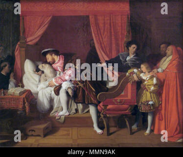 Anglais : François Ier reçoit les derniers soupirs de Léonard de Vinci François Ier reçoit les derniers souffles de Léonard de Vinci. 1818. Francois je recoit les derniers soupirs de Léonard de Vinci par IngresFXD Banque D'Images