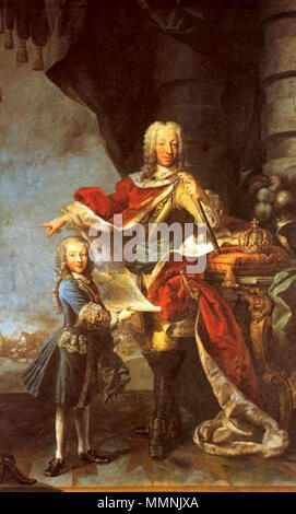 . Portrait de Charles Emmanuel III de la Sardaigne avec son fils l'avenir Victor-amédée III . 1730. Carlo Emanuele III avec le futur Vittorio Amedeo III Banque D'Images