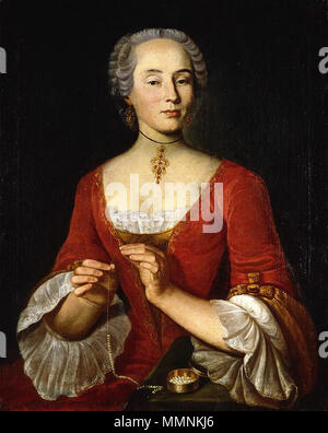 . Deutsch : "Bildnis einer Dame, eine Perlenkette" aufreihend Portrait d'une femme. 1745. Dame mit Perlenkette eine von Johann Ulrich Schellenberg Banque D'Images