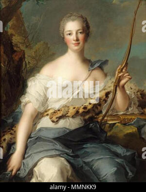 . Madame de Pompadour (1722-1764), maîtresse de Louis XV, représentées comme Diane chasseresse Anglais : Jeanne-Antoinette Poisson, Marquise de Pompadour Jeanne-Antoinette Poisson, Marquise de Pompadour. 1746. Jean-Marc Nattier, Madame de Pompadour et Diane (1746) Banque D'Images