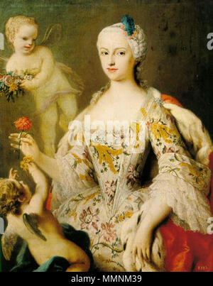 . Anglais : Maria Antonietta de l'Espagne (1729-1785), infante d'Espagne, fille du roi Philippe V d'Espagne et de son épouse, Elizabeth Farnese, et reine consort de la Sardaigne comme épouse du roi fr:Victor-amédée III de Sardaigne. Deutsch : de:Maria Antonia von Spanien (1729-1785), Königin von Piemont-Sardinien, Infantin von Spanien, jüngste Tochter des Königs, 'Der stumme Philipp V. und dessen Gemahlin de:Elisabeth Farnèse. Frau von König Victor Amadeus II. (Sardinien-Piemont) (Herzog Victor Amadeus III von Savoyen). English : Marie Antoinette infante d'Espagne (1729-1785), reine de Sardaigne-Piémont, d Banque D'Images