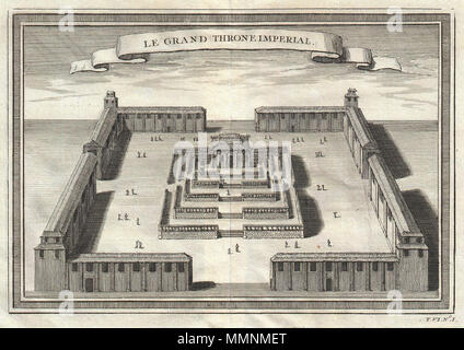 . Anglais : c'est une rare 1756 Vue de la Grande Salle du trône impérial de la Cité Interdite de Beijing, Chine. Le Grand Trône Imperial est complète magnifiquement rendus avec de petits fonctionnaires de la Cour à propos de détaler. Préparé par N. Bellin pour cause dans l'édition 1757 de A. Provost's L'Histoire générale des voyages . Le Grand Trône Impérial.. 1756 (sans date). 1756 Bellin, vue sur le Grand Salon du Trône dans la Cité Interdite, Pékin, Chine - Geographicus - LeGrandThroneImperial-bellin-1756 Banque D'Images