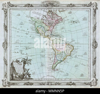 . Anglais : Il s'agit d'une rare élégance et produit 1764 la carte des Amériques par le cartographe français Louis Brion de la Tour. Représente l'ensemble de l'Amérique du Nord et du Sud avec d'intéressantes possibilités cartographique. Le nord-ouest américain est largement mal définies mais très évocateurs de la conception française de l'eau d'une route à travers l'Amérique du Nord. Un grand "Notations indiquent l'ouest de la mer", mais l'emplacement exact de ce n'est pas définie. La région de la tribu des Indiens américains Apache est noté. En Amérique du Sud, Bogota est situé dans la "Terre Ferme" et certaines villes coloniales telles que Cuzco Banque D'Images