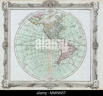 . Anglais : Il s'agit d'une rare élégance et produit 1764 la carte des Amériques par le cartographe français Louis Brion de la Tour. Représente l'ensemble de l'Amérique du Nord et du Sud avec d'intéressantes possibilités cartographique. Le nord-ouest américain est largement mal définies mais très évocateurs de la conception française de l'eau d'une route à travers l'Amérique du Nord. La région de la tribu des Indiens américains Apache est noté juste au nord de "Albion", comme le sont les terres des Esquimaux. En Amérique du Sud, certaines des premières villes coloniales telles que Cuzco et Lima sont notés. Les nombreuses voies différentes prises par les explorateurs important ar Banque D'Images