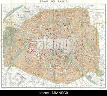 . Anglais : c'est un pliage grand format plan de Paris datant de 1892. Couvre la vieille ville fortifiée de Paris et des environs du Bois de Boulogne au Bois de Vincennes. D'innombrables Noms de bâtiments importants, des jardins et des rues, y compris la Tour Eiffel, le Louvre, l'Hôtel des Invalides, le Jardin des Tuileries, et de nombreux autres monuments parisiens. Lithographie couleur. Préparé par A. Vuillemin pour Hachette et Cie de 79 Boulevard Saint Germain, Paris. Plan de Paris. 1892 (daté). Hachette 1892 Plan ou Carte de poche de Paris, France - Geographicus - Paris-hachette-1892 Banque D'Images