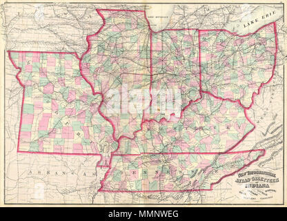 . Anglais : c'est une 1874 Asher & Adams part carte en couleur du Midwest et du centre de l'Ohio, Indiana, Illinois, Missouri, au Kentucky et au Tennessee. Nouveau Atlas topographique et Gazetteer of Indiana, Ohio, Indiana, Illinois, Missouri, Kentucky, Tennessee.. 1873. 10 Aser 1873 Adams Carte de la Midwest ( Ohio, Indiana, Illinois, Missouri, Kentucky ) - Geographicus - INILOHMOKTTN-aa-1873 Banque D'Images