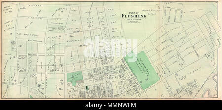 . Anglais : un rare exemple de Fredrick W. Beers' cartes parties de Queens, New York. Publié en 1873. Orientée vers l'Est. Couvre environ Avenue Boerum, Brewster Avenue, Parsons Avenue, Avenue Sanford, la Jamaïque, l'Irlande, l'Avenue Avenue Avenue Whittier, Tennyson Avenue et l'Avenue de Longfellow. Note l'Parsons Nursery et asile privé Hall Sanford. Détaillées pour le niveau des propriétés individuelles et les bâtiments avec les propriétaires fonciers. C'est probablement la plus belle carte de l'atlas de cette partie de Queens, New York, pour apparaître dans le 19ème siècle. Préparé par Beers, Comstock & Cline hors de leurs offic Banque D'Images