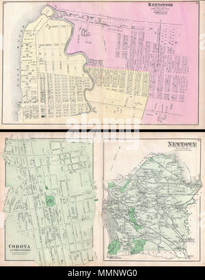 . Anglais : un rare exemple de Fredrick W. Beers' deux de l'ensemble de cartes de Ravenswood, Queens, New York. Publié en 1873. Cartes imprimées sur les deux côtés de la feuille. Détails côté Ravenswood Ravenswood, Reine de l'East River à ce qui était alors la 6ème Avenue. Bornée au nord par Broadway et au sud par l'avenue Webster. Verso présente des cartes d'effet couronne ou de rinçage et de l'ouest de Newtown, y compris les domaines de l'Orient Williamsburgh, Ridgewood, Columbusville Charlottville, Hopedale et, entre autres. Plus d'immeubles particuliers et propriétés avec détenteurs de la terre. C'est probablement la fi Banque D'Images