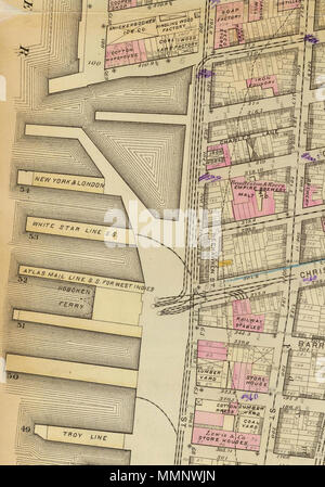 . Anglais : c'est une partie d'une numérisation de la David Rumsey map collection d'un atlas 1879 Bromley de New York City, montrant la zone autour de la Christopher Street Ferry. . 1879. G. W. Bromley & Co. ; Geo. W. Bromley & E. Robinson 10 Christopher Street 1879 Ferry Banque D'Images