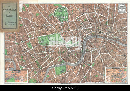 . Anglais : c'est un merveilleux plan de carte de poche de Londres et publié en 1923 par Geographia Ltd. couvrir le centre-ville de London de l'Hammersmith Bridge et l'Absinthe scrubs passé vers l'Hyde Park et de Buckingham Place à Whitechapel Road et le Docks de Londres. Dispose de nombreux bâtiments de Londres dessiné en trois dimensions. Les EISN en bas à droite et en bas à gauche représentent Theatre land et Clubland, respectivement. Les deux cartouches détail les différents établissements tels qu'ils existaient à l'époque, y compris les dames Automobile Club, l'Athenaeum, le Palace Theatre, le théâtre de l'Hippodrome et le Colisée Banque D'Images