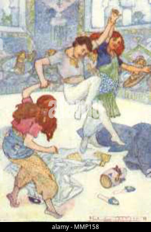 . Anglais : Arabian Nights Images - A. E. Jackson The Arabian Nights, avec 24 planches en couleurs par A. E. Jackson, a été publié par Ward, Lock& Co. Limited, Londres, dans le cadre de la série "soleil" de livres pour enfants. Pas de date, je pouvez trouver sur celui-ci, mais il existe une autre version de l'ouvrage du même auteur avec 48 planches en couleur par le même artiste, datée du 1920, donc la mienne est probablement de la même période. Bien que les images sont assez frais, je ne me sens pas obligé d'obtenir la version du 48-plate parce que celui que j'ai comprend déjà notre ami Morgiana (à droite), sous-titrée "orgiana dansé avec Banque D'Images