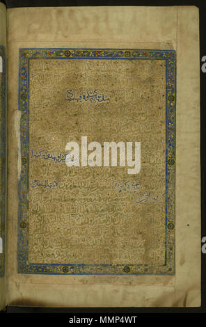 W.625.1B Jalal al-Din Rumi, Maulana (persan, 1207-1273). 'Feuille à partir du recueil de poèmes,' 1461. l'encre et pigments sur papier. Walters Art Museum (W.625.1B) : acquis par Henry Walters. Hajji Ahmad ibn Abi Bakr al-Khatib - Allumé en avant-propos de la Première réserve de la Collection de poèmes (masnavi) - Walters W6251B - Page complète Banque D'Images