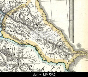 . Anglais : l'Albanie sur un site particulièrement intéressant, c'est Karl von Spruner's 1865 rendering du Caucase et de la mésopotamie dans l'antiquité. Centrée sur le lac de Van (est de la Turquie), cette carte couvre la région du Caucase, entre la mer Noire et la mer Caspienne, puis vers le sud pour le Croissant fertile jusqu'à l'Euphrate, la Babylonie, et le chef de la région du golfe Persique. Ces régions comprennent les pays de l'Irak, l'Arménie, la Géorgie, l'Azerbaïdjan, et les régions adjacentes de la Syrie, la Turquie, l'Iran, et le Caucase du Nord. Comme la plupart des travaux du Spruner cet exemple fonds ancien p Banque D'Images