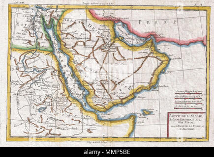 . Anglais : un bel exemple de Rigobert Bonne et G. Raynal's 1780 Carte de la France et de l'Abyssinie (Ethiopie). Couvercles du sud du delta du Nil jusqu'à la Corne de l'Afrique et l'ouest de la Perse, y compris les pays modernes de l'Ethiopie, l'Egypte, l'Arabie Saoudite, Yémen, Oman, le Koweït, le et les Émirats arabes unis. Offre détail surprenant, vu que sa partie du monde a été en grande partie inconnu des Européens. Identifie les villes, rivières, certaines caractéristiques topographiques, les ports et les frontières politiques. Les récifs dangereux et d'autres dangers sous-marins qui ont toujours entravé le commerce de la mer Rouge et t Banque D'Images
