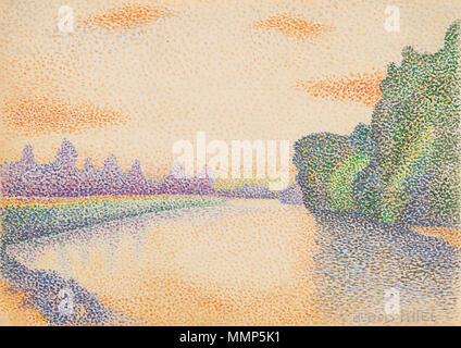 Les bords de Marne à l'aube ; Albert Dubois-Pillet, Français, 1846 - 1890 ; France, Europe ; vers 1888 ; aquarelle sur les traces de craie noire ; 15,8 x 22,2 cm (6 1/4 x 8 3/4 in.) ; Albert Dubois-Pillet 2008.25 Les banques sur la Marne à l'aube Banque D'Images