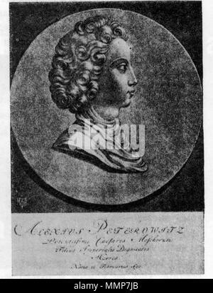 . Алексей Царевич Петрович. Гравюра акватинта Гуена 1703 г . 1703. Гуен Alexei Petrovitch dans la jeunesse (Guen, 1703) Banque D'Images