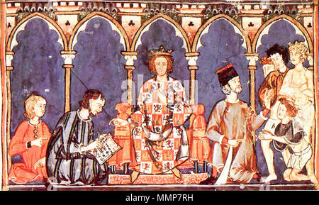 . Español : Alfonso X el Sabio, rey con el que aparece mencionado por primera vez el Castillo. Alfonso X el Sabio con sus colaboradores del escritorio réel. Alfonso X y su corte. Anglais : Alphonse X de Castille, à partir de son Libro de los Juegos (folio 65r) Nederlands : De Castiliaanse koning Alfons X en zijn Hof. . Ce fichier n'est pas informations sur l'auteur. Alfonso X el Sabio y su corte Banque D'Images