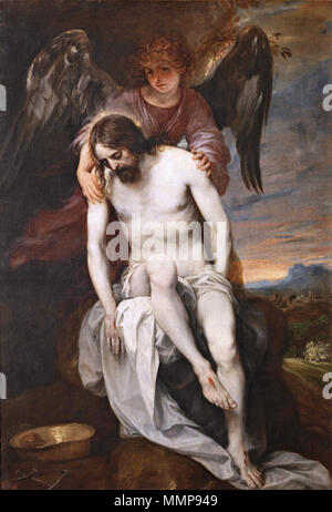 . Español : La obra représenta un muerto Jesucristo y bémol por un ángel. Espagnol : Cristo muerto bémol por un ángel le Christ mort soutenu par un ange. vers 1646-1652. Alonso Cano - le Christ mort soutenu par un Ange - WGA3993 Banque D'Images