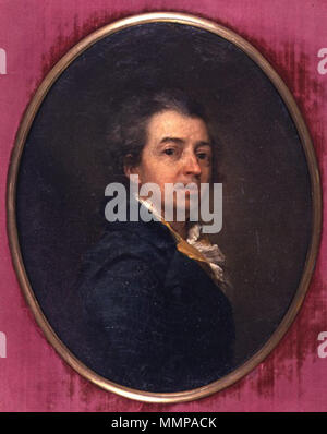 . Anglais : le portrait a été acheté par la Commission des marchés publics de l'État Le Ministère de la Culture de l'URSS en 1951 d'un particulier. Il a été combiné à un conseil avec un autre portrait d'une femme. Le portrait a été transférée à l'Oblast de Tcheliabinsk Art Gallery "Portrait d'homme inconnu" peint par un artiste inconnu, puis il a été attribué à Dimitri Levitzky et identifié comme l'autoportrait du peintre. La femme d'un autre portrait (aussi attribué à Levitzky) a été identifié comme étant l'épouse du peintre Nastas'ya Levitzkaya. Портрет вмонтированный : Русский, плакетку в в Banque D'Images