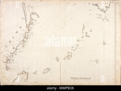 . Nederlands : Titel dans catalogus Leupe (Nationaal Archief) : Kaart als voren, van het Eiland Heitan tot de Provintie, Nankin habitude een van het Eiland Formosa en de Japansche Eilanden enz.. Rechtsboven genummerd : 36.. Anglais : titre dans le catalogue Leupe (Archives nationales) : Kaart als voren, van het Eiland Heitan tot de Provintie, Nankin habitude een van het Eiland Formosa en de Japansche Eilanden enz.. En haut à droite : numéroté 36.. Nederlands : Kaart van de oostkust enkele van Chine en anglais eilanden japonais : Carte de la côte est de la Chine et de plusieurs îles japonaises . Entre 1690 et 1743. Banque D'Images