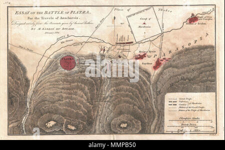 . Anglais : c'est une fascinante couleur 1784 Carte montrant la bataille de Plataea par Barbie du Bocage. La bataille de Plataea s'est produit en 479 BC et était la dernière bataille dans la seconde invasion perse de la Grèce. Il a eu lieu près de la ville de Plataea en Béotie, et a opposé une alliance des cités grecques, y compris Sparte, Athènes, Corinthe et Mégare, et l'Empire perse de Xerxès I. Les caractéristiques de la carte Mont Cithaeron, où le cours de la bataille. Montre les mouvements de l'armée au cours de la bataille. Il note également le camp d'Madonius, le Temple de Cérès, Route de Thespiae, Temp. Banque D'Images