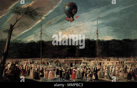 Antonio Carnicero Mancio Y - Ascension du monsieur du ballon Montgolfier bouclé dans les jardins d'Aranjuez - WGA04273 Banque D'Images