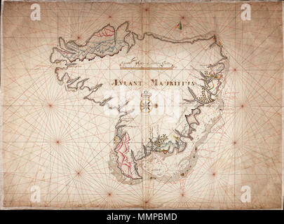 . Nederlands : Titel catalogus Leupe (NA) : Kaart van het eiland Mauritius. Notities verso : 129 a [dans potlood 9 niet helemaal cijfer, zeker]. Anglais : titre dans le catalogue Leupe (NA) : Kaart van het eiland Mauritius. Notes sur la marche arrière : 129 a [au crayon, le chiffre '9' n'est pas tout à fait clair]. Nederlands : Kaart van het eiland Mauritius English : Carte de l'île de Ile Maurice . Entre 1650 et 1700. Nederlands : Anoniem / Anonyme / kaartenmaker (landmeter) Anglais : Anoniem / Anonyme (géomètre / cartographe) AMH-5517-NA Carte de l'île de l'Ile Maurice Banque D'Images