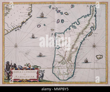 . Nederlands : Kaart van Madagascar uit de Atlas van der Hagen, Koninklijke Bibliotheek, Den Haag deel 4. Cette kaart van Madagascar en 1662 werd gepubliceerd in de Atlas Maior van Joan Blaeu (1598-1673). Het Eiland Madagascar en 1501 werd door de ontdekkingsreiziger ontdekt Portugais Diogo Dias. Voor deze haal Blaeu gebruik van kaart een Franse bron, vermoedelijk een kaart van Etienne de Flacourt (1607-1660) UIT 1658. De Fransen beschouwden het eiland in de 17de eeuw als 'La France Orientale'. Cf. Österreichische Nationalbibliothek, B-6660, inv. nr. Van der Hem 35:58 en Koninklijke Bibliothee Banque D'Images