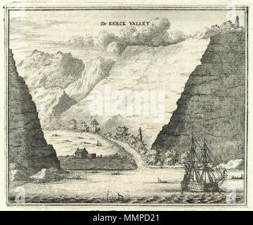 . Nederlands : gezicht op de Kerkvallei, Saint Helena. De Kerck Valley. Dans de baai liggen enkele bootjes, op de achtergrond staan tenten. Anglais : Vue de l'Église (Kerkvallei Valley) Sainte-Hélène. De Kerck Valley. Plusieurs bateaux se trouvent dans le port, et à l'arrière-plan sont des tentes. Nederlands : gezicht op de Kerkvallei, Saint Helena English : Vue de l'Église (Kerkvallei Valley) St Helena . circa 1682. Créateur:Weduwe van Jacob van Meurs Nederlands : Weduwe van Jacob van Meurs (uitgever), Anoniem / Anonyme (graveur / etser) Anglais : Weduwe van Jacob van Meurs (éditeur), Anoniem / anonyme (en Banque D'Images