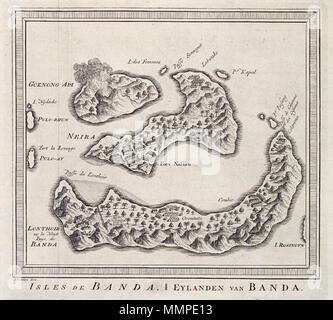 . Nederlands : Kaart van de Banda-eilanden. Isles de Banda / Eylanden van Banda. Van der Schley heeft deze kaart gebaseerd op mourir dans 'Het boeck tvveede iournael, oft dagh-register' van Jacob Cornelisz van Neck, p. 21. Cf. Universiteitsbibliotheek Amsterdam, inv. nr. O 60 641 21 fr, Rijksmuseum Amsterdam, inv. nr. RP-P-OB-75-377 en RP-P-OB-75-391. Anglais : plan de l'Îles Banda. Isles de Banda / Eylanden van Banda. Van der Schley basé ce tableau sur l'un contenu dans 'Het boeck tvveede iournael, oft dagh-register' par Jacob Cornelisz van Neck, p. 21. Cf. Bibliothèque Universitaire, Amsterdam, inv. nr. Banque D'Images