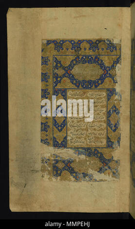 . Anglais : c'est le côté gauche d'une double-page frontispice illuminé de Walters manuscrit W.622 présentation du 1er poème de l'Khamsah, Matla' al-ANVAR. L'inscription se compose de vers en l'honneur de Mir (Amir) Khusraw. Double-page allumé en frontispice. 1529 Hijri (AD) 935 ?(période safavide (1501-1722)). Amir Khosrow (1253-1325) Noms alternatifs Ab'ul Hasan Yam n ?ud-D ?n Khusrow, Am ?r Khusrow (également Khusro, Khusro) Dehlaw ?  ? ? ? ? ? ? ? ? ? ? ? ? ?  ? ? ? ? ? ? ? ? ? ?  ? ? ? ?  ? ? ? ? ? ? ? ? ? ?  ? ? ?  ? ? ? ? ? ? ? ? ? ?  ? ? ? ? ? ? Description poète persan, philosophe, écrivain et musicien Date de naissance/décès 125 Banque D'Images