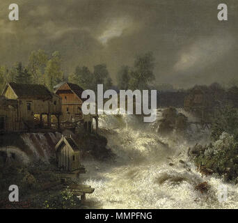 Andreas Achenbach - Die Wasserfälle von Trollhättan en Suède Banque D'Images