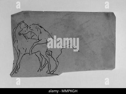 37,2191 Antoine-Louis Barye - retraçage d'un croquis de l'accouplement des chevaux - Walters 372191 Banque D'Images