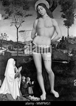 37,469 Antonio Rimpacta (italien, 1509-1511). 'Saint Sébastien, ca. 1505. de l'huile et feuille d'or sur panneau de bois. Walters Art Museum (37,469) : acquis par Henry Walters avec la Collection, 1902. Massarenti Antonio Rimpacta - Saint Sébastien - Walters 37469 Banque D'Images