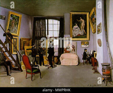 . Anglais : l'atelier de l'artiste à Paris, rue de La Condamine, Astruc ou Monet au chevalet ; Manet et Bazille ; Edmond maître au piano. Deutsch : Atelier des Künstlers Das in der Rue de la Condamine Français : L'Atelier de la rue de la Condamine English : Studio de la rue de la Condamine . 1870. Frédéric Bazille (1841-1870) Noms alternatifs Jean-Frédéric Bazille Description peintre français Date de naissance/décès 6 Décembre 1841 28 novembre 1870 Lieu de naissance/décès Montpellier Beaune-la-Rolande lieu de travail Paris, Honfleur, Chailly, Montpellier contrôle d'autorité : Q207298 Banque D'Images