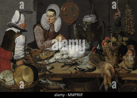 Néerlandais : Keukeninterieur keukenmeid met een vrouw en une cuisine intérieur avec une femme de chambre et une dame préparation jeu. vers 1600 (1600 - 1620). Attribué à Frans Hals, 1625-1630, une cuisine intérieur avec une femme de chambre et une dame Jeu Préparer Banque D'Images