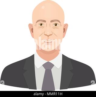 Jeff Bezos. Jeffrey Preston Bezos - entrepreneur et fondateur du célèbre homme d'affaires, les plus riches. Vector télévision portrait isolé sur un fond blanc. Illustration de Vecteur