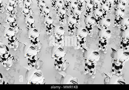 De nombreux chatons robotique ralenti, inactif, 3d illustration, horizontal Banque D'Images