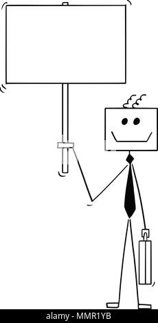 Caricature de robotique robot ou d'un businessman Holding vide ou Blank Sign Illustration de Vecteur