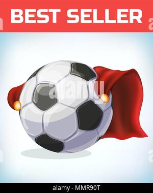 Ballon de soccer avec le cap en tant que super-héros. Mascotte de football. Cartoon illustration. Illustration de Vecteur