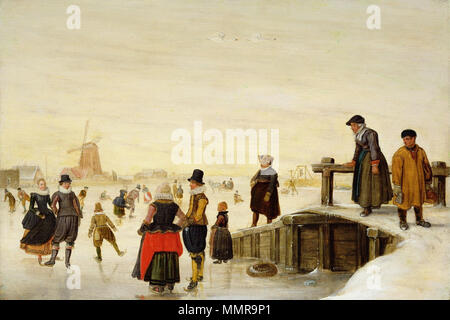 Patinage de figures dans un paysage hollandais. vers 1625. Hendrick Avercamp - patinage de figures dans un paysage hollandais (ca.1625) Banque D'Images