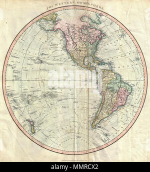 . Anglais : Un joli exemple de John Cary's 1799 spectaculaire carte de l'hémisphère occidental. Couvre la totalité de l'Amérique du Nord, Amérique du Sud, l'océan Pacifique et une grande partie de la Polynésie. L'Europe est adressé en fonction de début du 19ème siècle. En Amérique du Nord la jeune États-unis s'étend à l'ouest que dans la mesure où la rivière Mississippi. La Floride est divisé à la Rivière Apalachicola en sections est et ouest. La Floride occidentale, officiellement partie de l'achat de la Louisiane, a été réclamé par les Espagnols et est restée sous leur contrôle jusqu'en 1812. La Floride orientale est restée sous contrôle espagnol u Banque D'Images