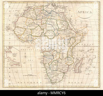 . Anglais : une amende 1799 Carte de l'Afrique par l'éditeur du site anglais Clement Cruttwell. Couvre l'ensemble de la région, y compris un encart détaillé des rivières de la Sierra Leone et Sherbro (marqué "un bon tableau des rivières de la Sierra Leone et Sherbro.") de la note est la façon Cruttwell soigneusement étiqueté l'intérieur de l'Afrique ; à ce point dans le temps qu'il n'était que les régions côtières du continent qui avaient été explorées dans n'importe quelle mesure. Cruttwell note, toutefois, chaque tribu et royaume africain pense qu'elles existent dans l'ensemble du continent. En Afrique centrale, par exemple, on peut trouver l'Jages, qui sont de Banque D'Images